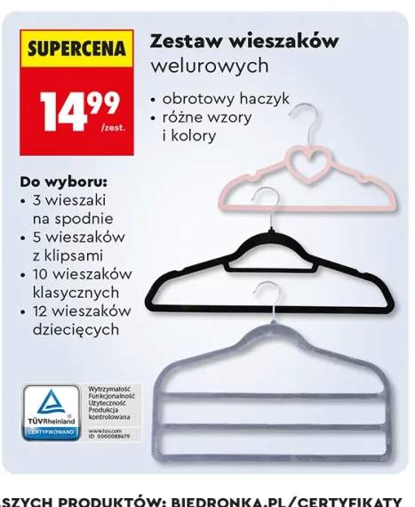 Zestaw wieszaków welurowych