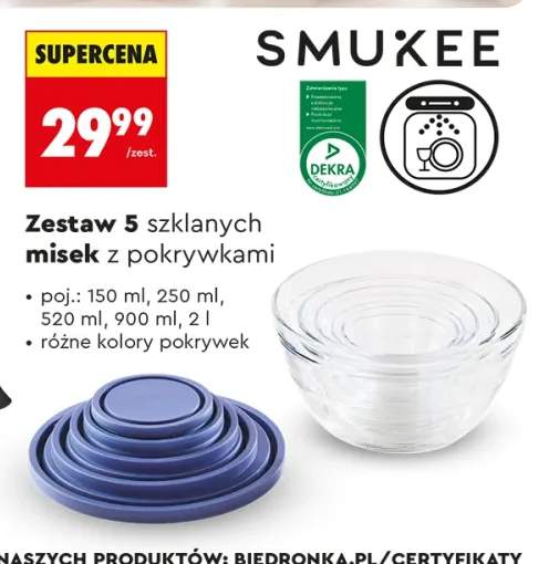 Zestaw 5 szklanych misek z pokrywkami