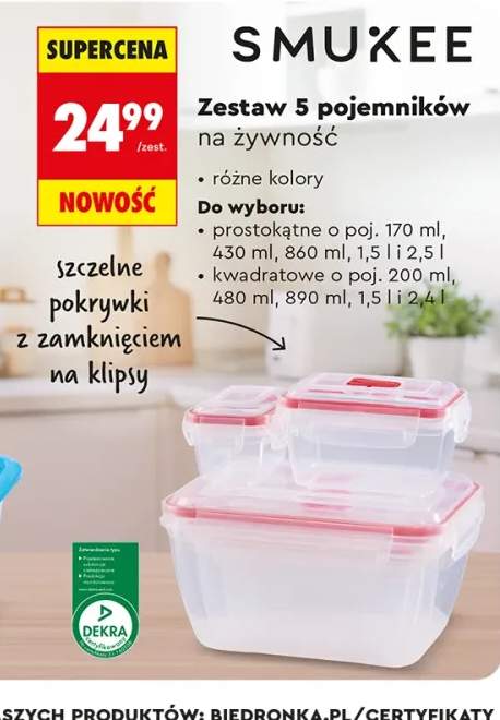 Zestaw 5 pojemników na żywność