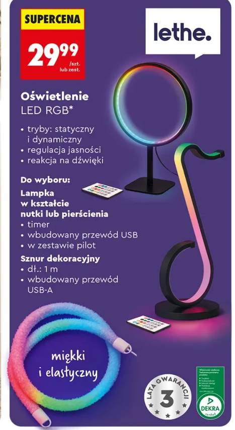 Oświetlenie LED RGB lampka w kształcie nutki lub pierścienia