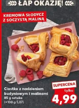 Ciastko z nadzieniem budyniowym i malinami