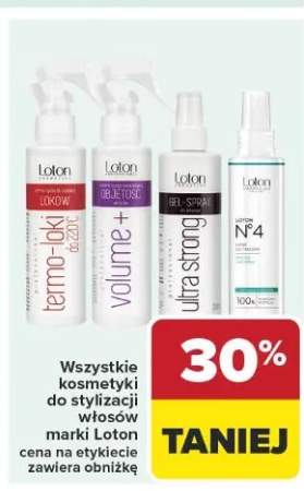 Wszystkie kosmetyki do stylizacji włosów marki Loton cena na etykiecie zawiera obniżkę