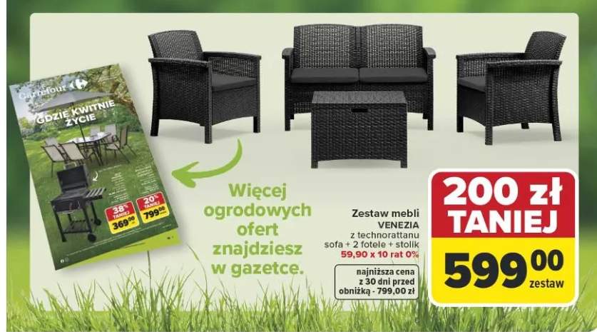 Zestaw mebli Venezia z technorattanu sofa + 2 fotele + stolik