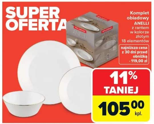 Komplet obiadowy Anelli z rantem w kolorze złotym 18 elementów