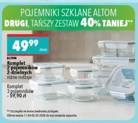 Komplet 2 pojemników 2-dzielnych różne rodzaje