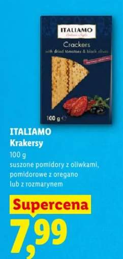 Krakersy suszone pomidory z oliwkami, pomidorowe z oregano lub z rozmarynem