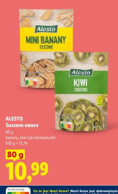 Suszone owoce banany, kiwi lub klementynki