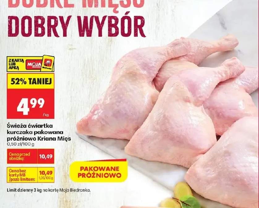 Świeża ćwiartka kurczaka pakowana próżniowo