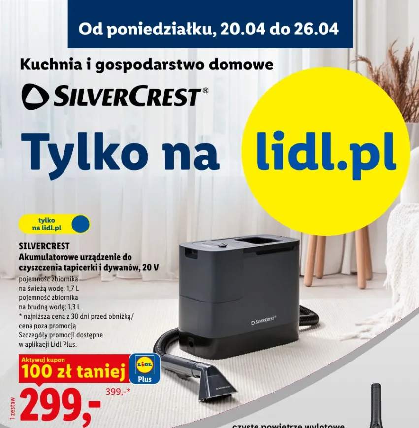 Akumulatorowe urządzenie do czyszczenia tapicerki i dywanów, 20V