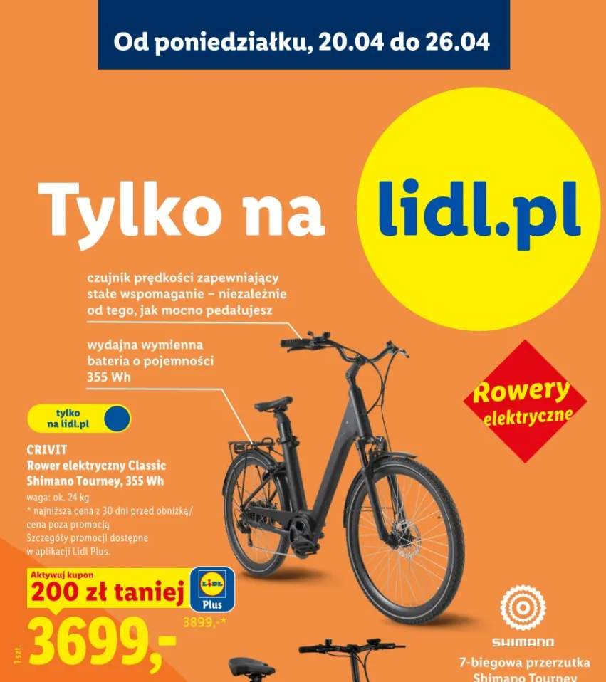 Rower elektryczny Classic Shimano Tourney 355Wh