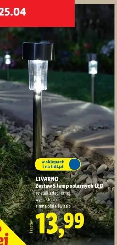 Zestaw 5 lamp solarnych LED ze stali szlachetnej