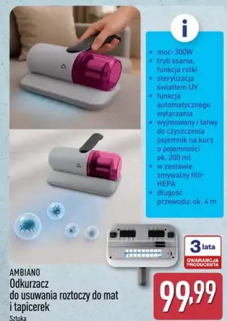 Odkurzacz do usuwania roztoczy do mat i tapicerek