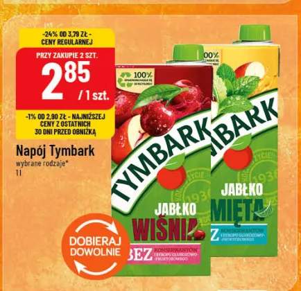 Napój Tymbark jabłko/jabłko wiśnia/jabłko mięta