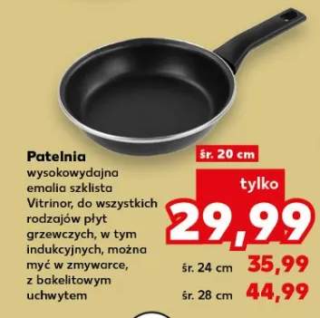 Patelnia wysokowydajna emalia szklista Vitrinor, do wszystkich rodzajów płyt grzewczych, w tym indukcyjnych, można myć w zmywarce, z bakelitowym uchwytem