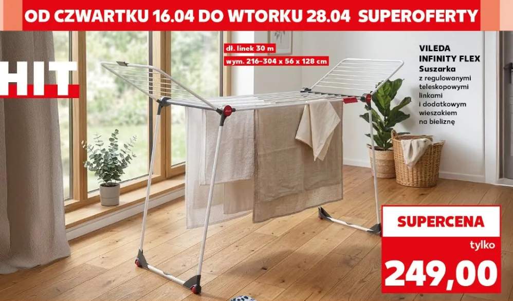 Suszarka z rozkładanymi teleskopowymi linkami i dodatkowym wieszakiem na bieliznę