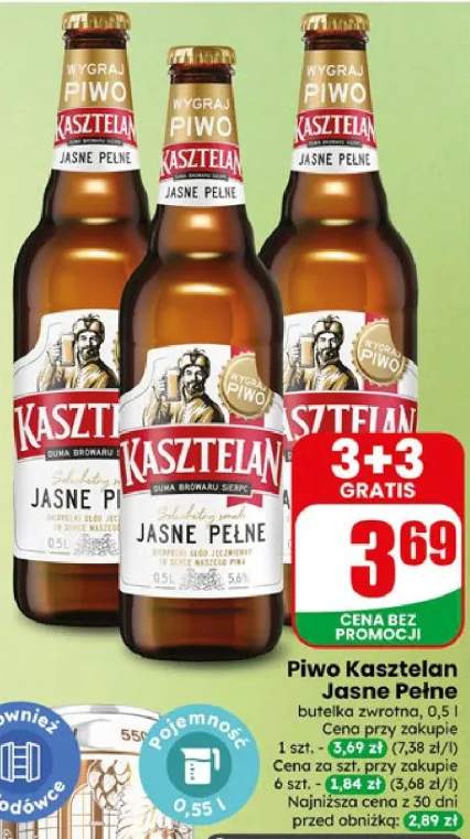 Piwo Kasztelan Jasne Pełne butelka zwrotna