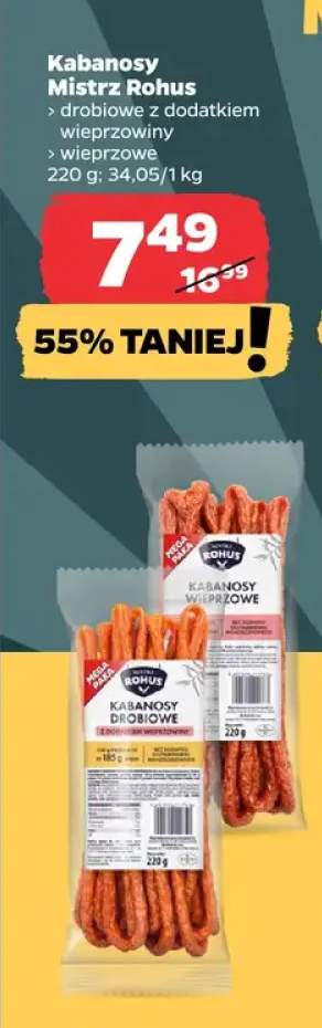 Kabanosy Mistrz Rohus drobiowe z dodatkiem wieprzowiny, wieprzowe