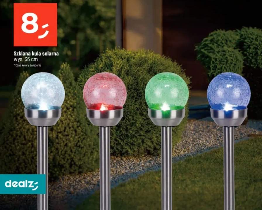 Szklana kula solarna różne kolory świecenia