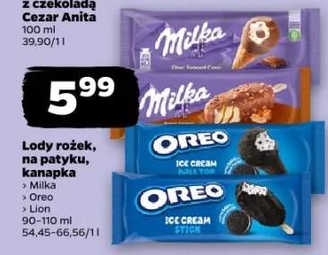 Lody rożek, na patyku, w kubku Milka, Oreo, Lion