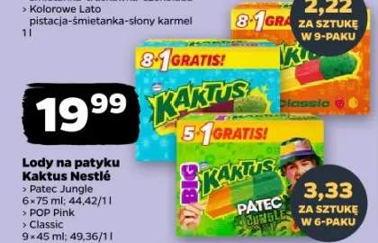 Lody na patyku Kaktus Pałeczka Jungle, Banana Split, POP Pink, Classic