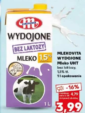 Mleko UHT bez laktozy, 1,5% tł.