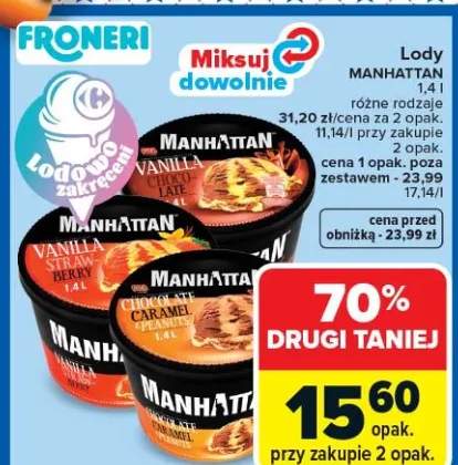 Lody Manhattan Vanilla, Caramel, Vanilla Strawberry różne rodzaje