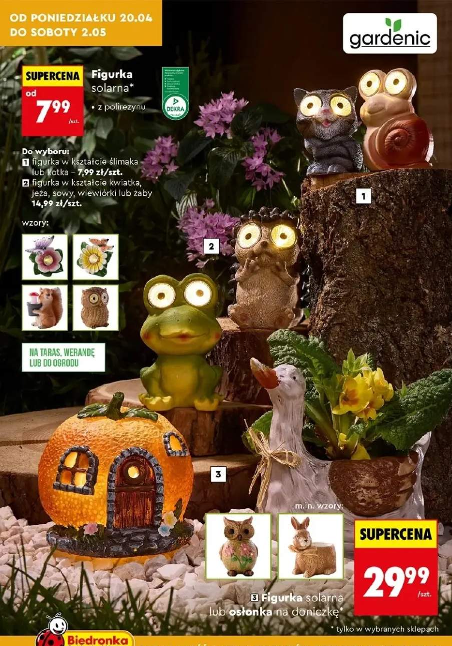 Figurka solarna w kształcie kwiatka, jeża, sowy, wiewiórki lub żaby