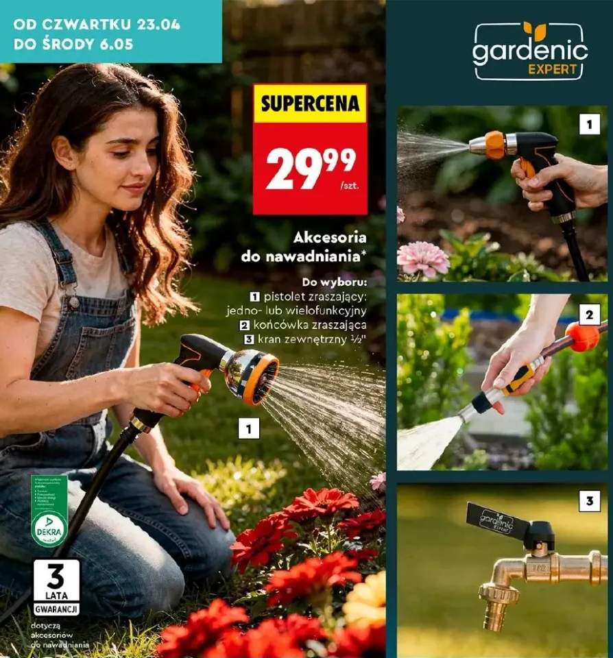 Akcesoria do nawadniania - pistolet zraszający jedno- lub wielofunkcyjny, końcówka zraszająca, kran zewnętrzny ½"