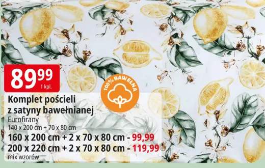 Komplet pościeli z satyny bawełnianej Eurofirany 140 x 200 cm + 70 x 80 cm