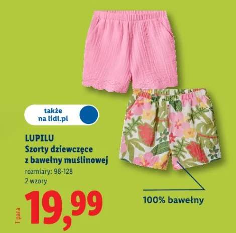 Szorty dziewczęce z bawełny muslinowej