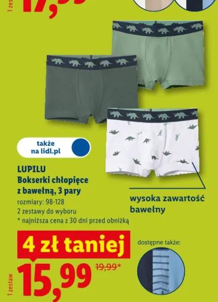 Bokserki chłopięce z bawełną, 3 pary