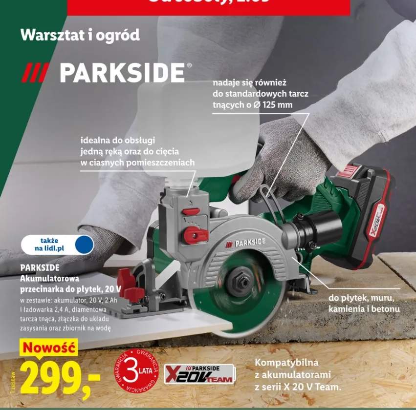 Akumulatorowa przecinarka do płytek, 20 V