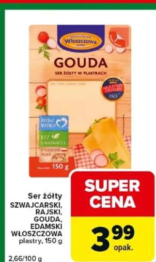Ser żółty Szwajcarski, Rajski, Gouda, Edamski w plastrach