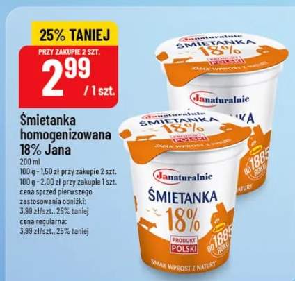 Śmietanka homogenizowana 18% Jana