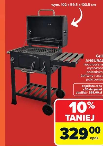 Grill Angural regulowana wysokość paleniska żeliwy ruszt, pokrowiec