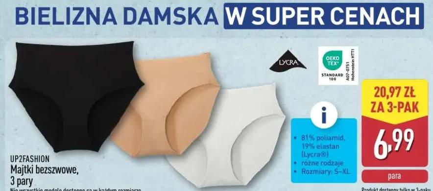 Majtki bezszwowe, 3 pary