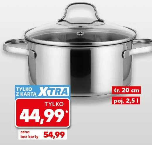 Garnek stalowy wielowarstwowe dno, ze szklaną pokrywką z wylotem pary śr. 20cm poj. 2,5l