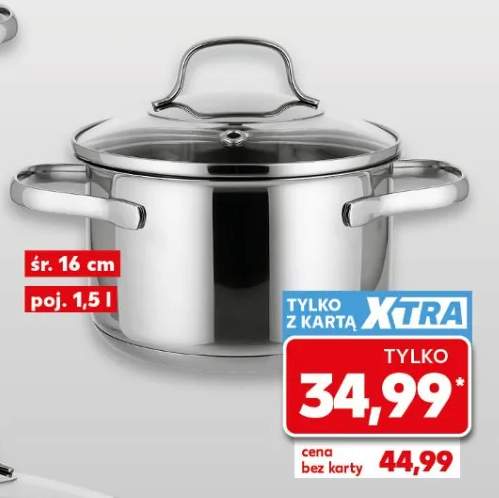 Garnek stalowy wielowarstwowe dno, ze szklaną pokrywką z wylotem pary śr. 16cm poj. 1,5l