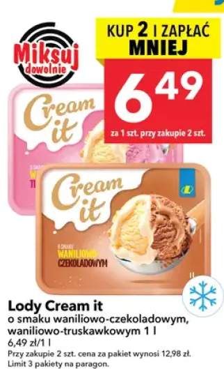 Lody Cream it o smaku waniliowo-czekoladowym, waniliowo-truskawkowym
