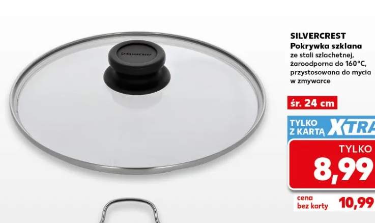 Pokrywka szklana ze stali szlachetnej, żaroodporna do 160°C, przystosowana do mycia w zmywarce śr. 24cm