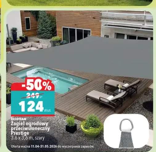 Żagiel ogrodowy przeciwsłoneczny Prestige 3,6 x 3,6 m, szary