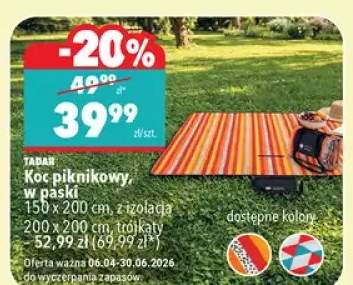 Koc piknikowy w paski 150 x 200 cm, z izolacją 200 x 200 cm, tłołkaty