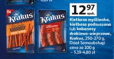 Kiełbasa myśliwska, kiełbasa wędzona, kiełbasa kabanosowa lub kabanosy wędzone dział samoobsługi