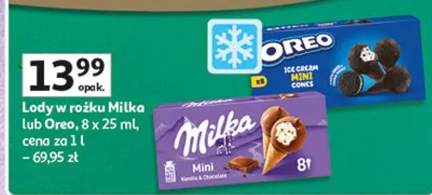 Lody w rożku Milka lub Oreo