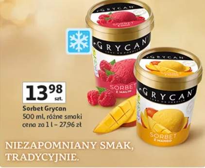 Sorbet Grycan, różne smaki