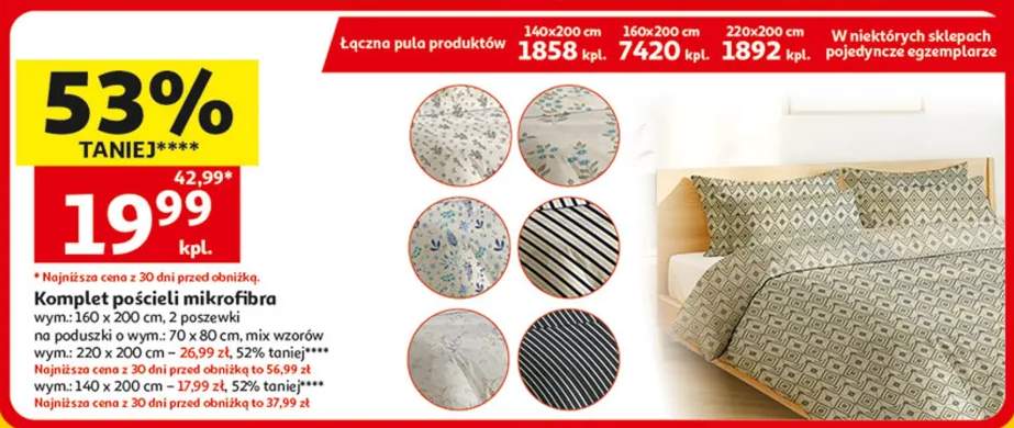 Komplet pościeli mikrofibra wym.: 160 x 200 cm, 2 poszewki na poduszki o wym.: 70 x 80 cm, mix wzorów