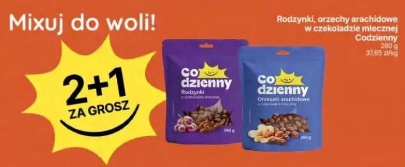 Rodzynki, orzechy arachidowe w czekoladzie mlecznej