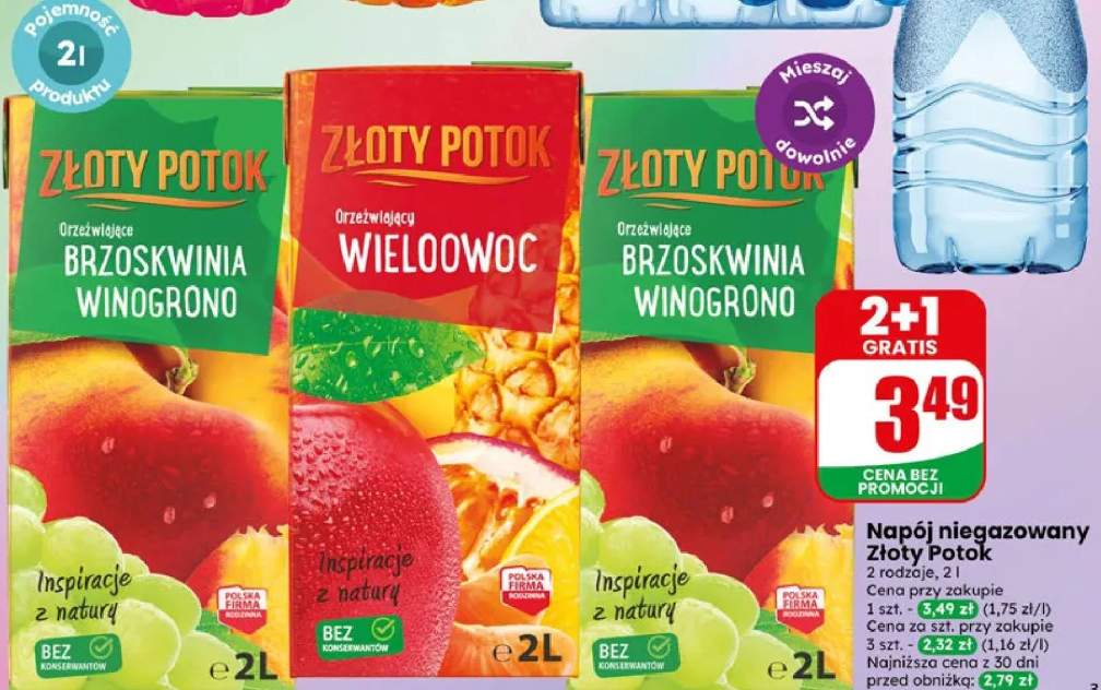 Napój niegazowany złoty potok 2 rodzaje