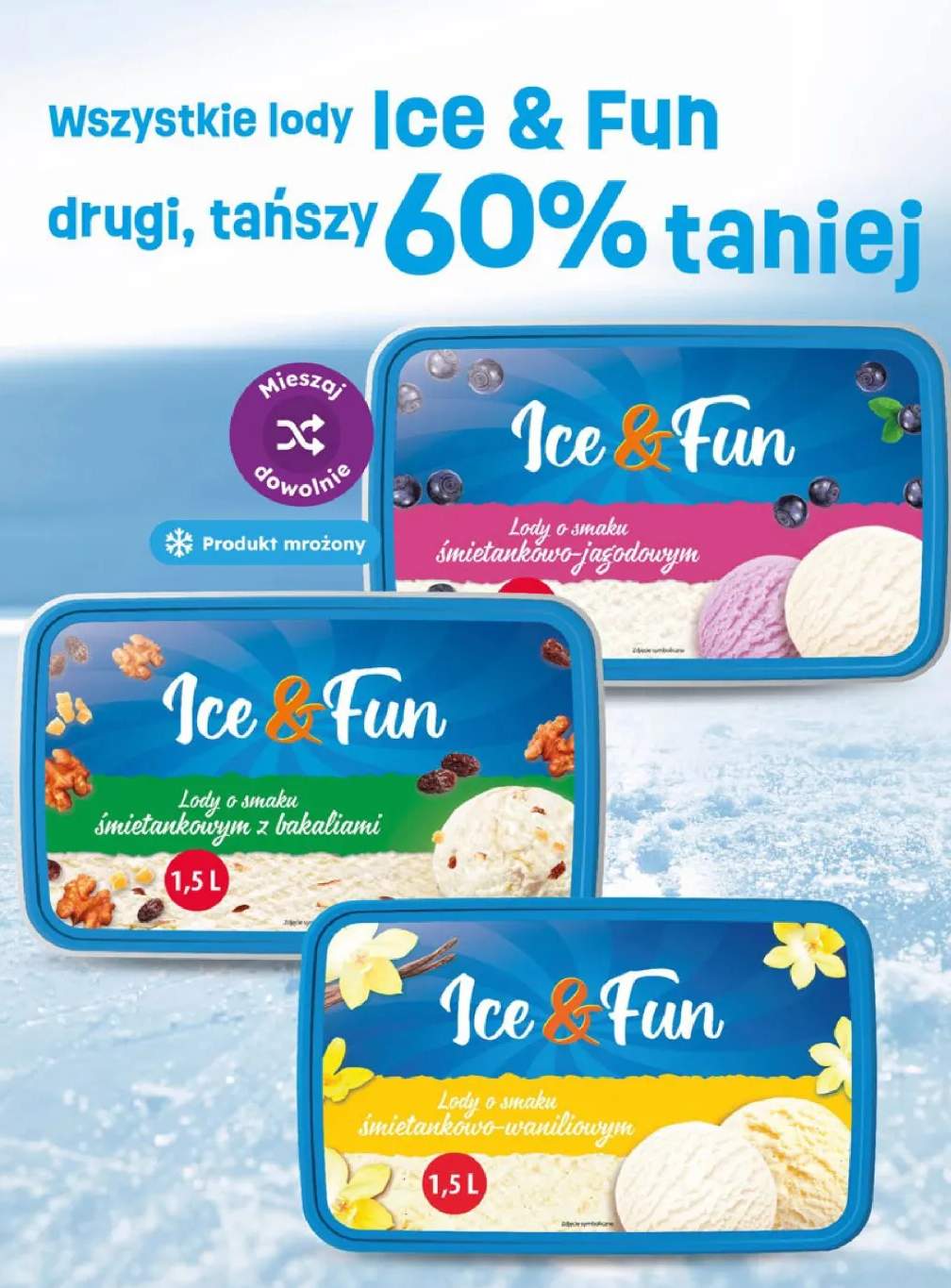 Lody o smaku śmietankowo-jagodowym Ice & Fun 1,5l