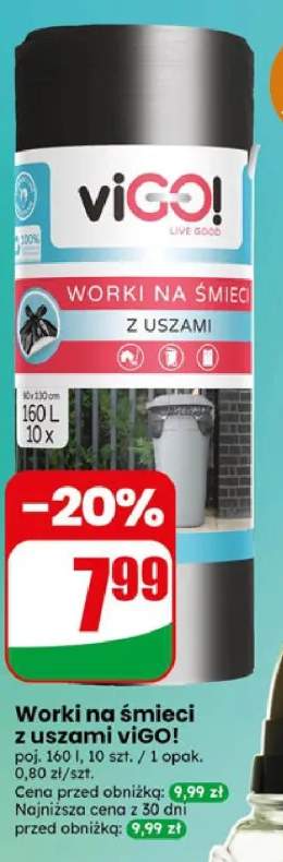 Worki na śmieci z uszami viGO! poj. 160l 10szt. 1 opak.